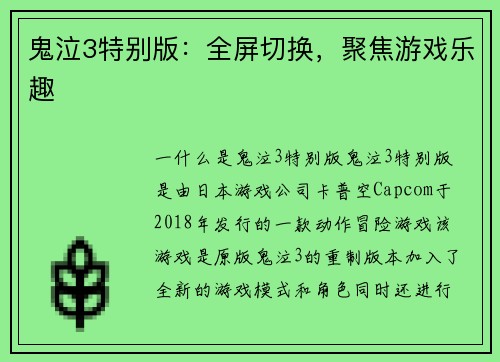 鬼泣3特别版：全屏切换，聚焦游戏乐趣